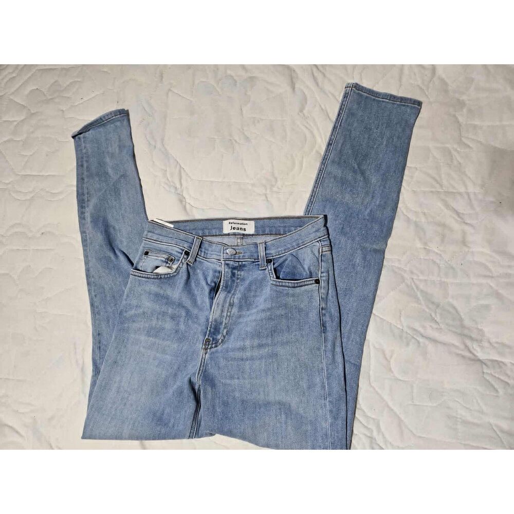 Reformation High Rise Skinny Jeans Light Wash Denim Size 26 - Picture 3 of 7